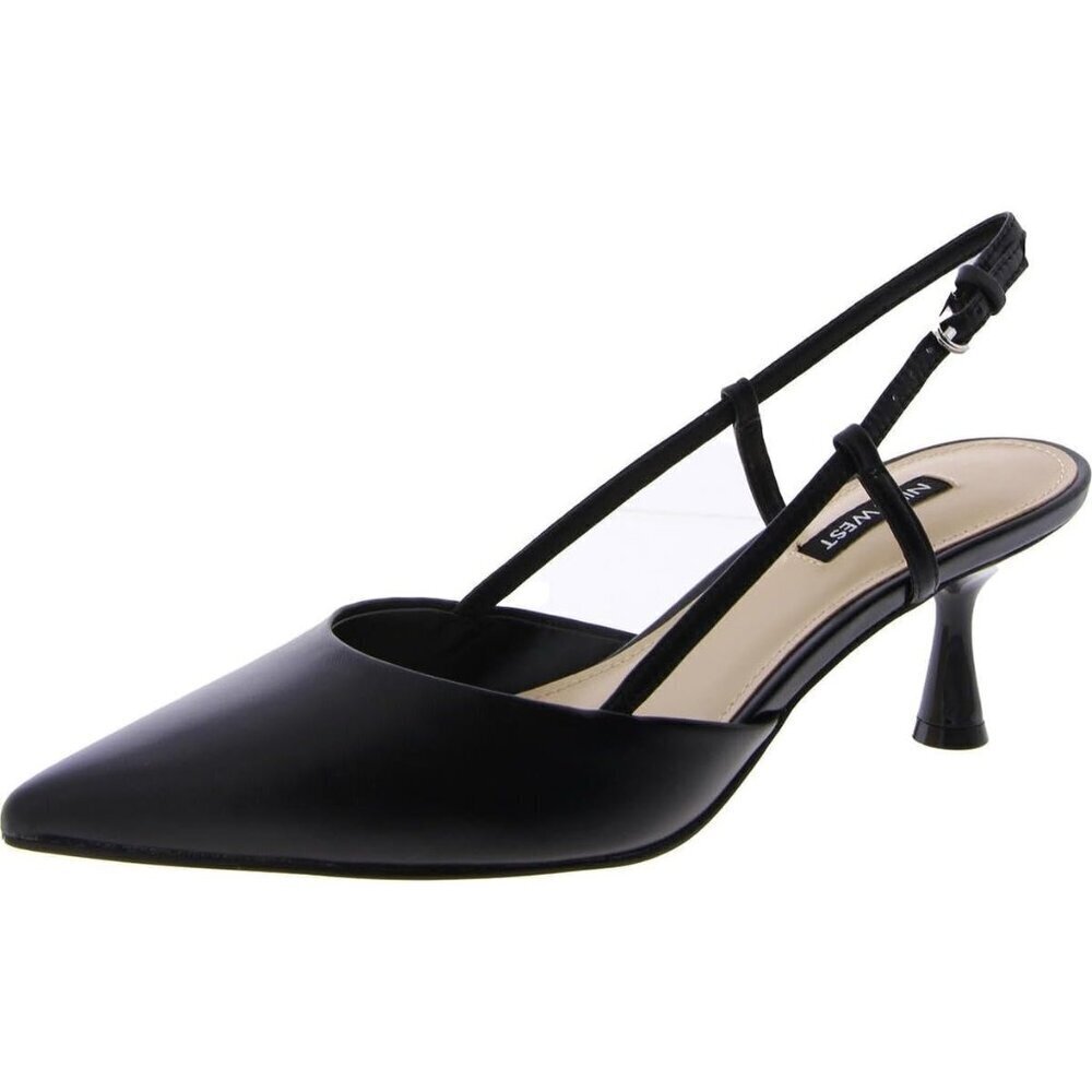 Nine West Women Silver Faux Leather Pointed Closed Toe Ankle Buckle Rhonda Pumps